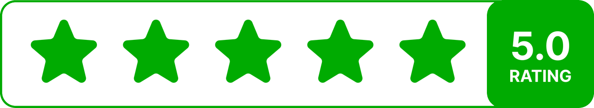 Five green stars, 5.0 rating.