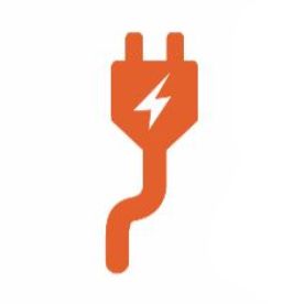 Enchufe eléctrico naranja con símbolo de rayo.