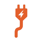 Enchufe eléctrico naranja con símbolo de rayo.