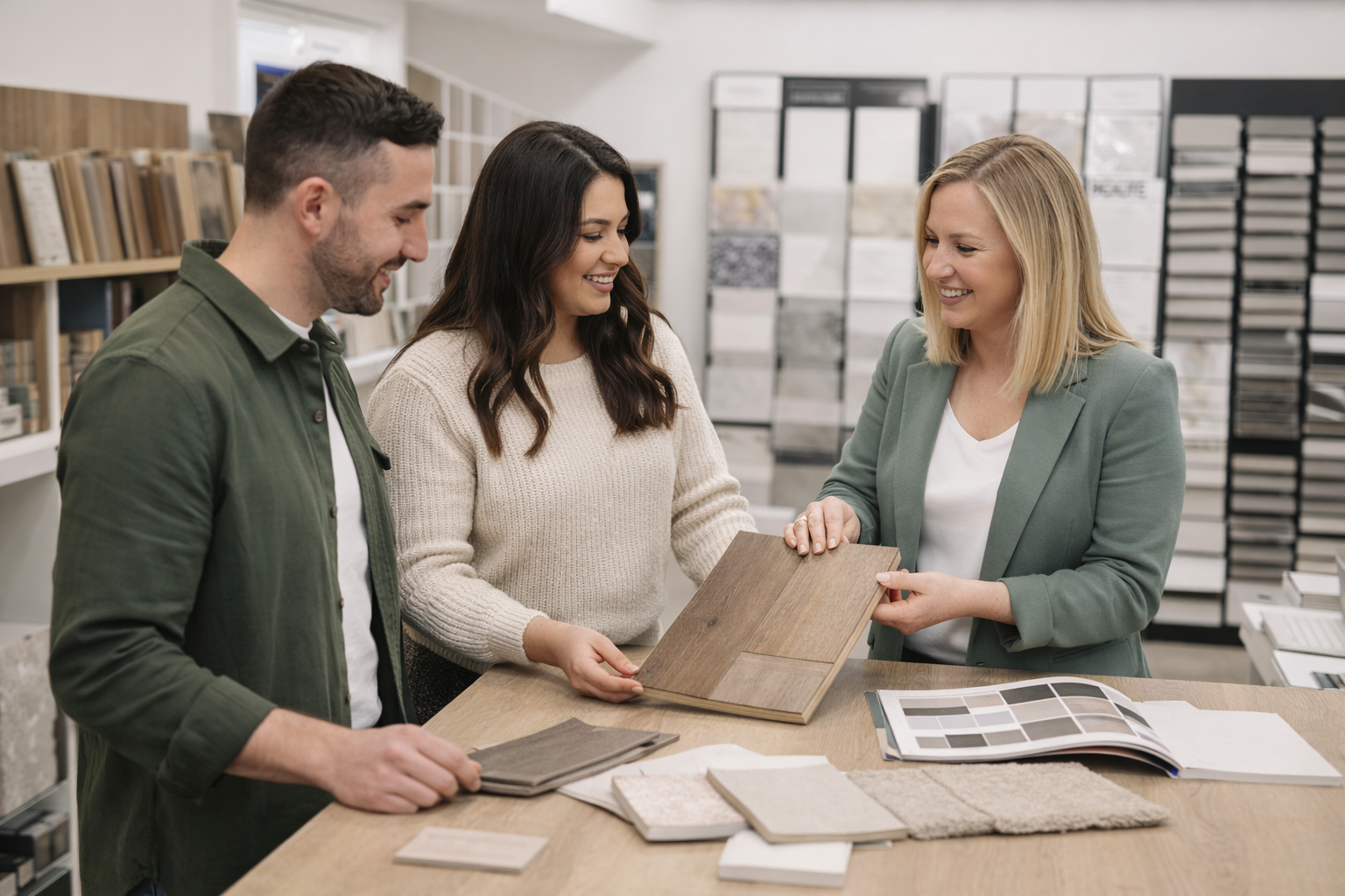 Hand using a power drill to attach a hinge to a white wooden frame; a hammer rests nearby.