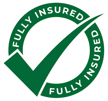 Green “Fully Insured” badge with a white checkmark inside a circular seal.