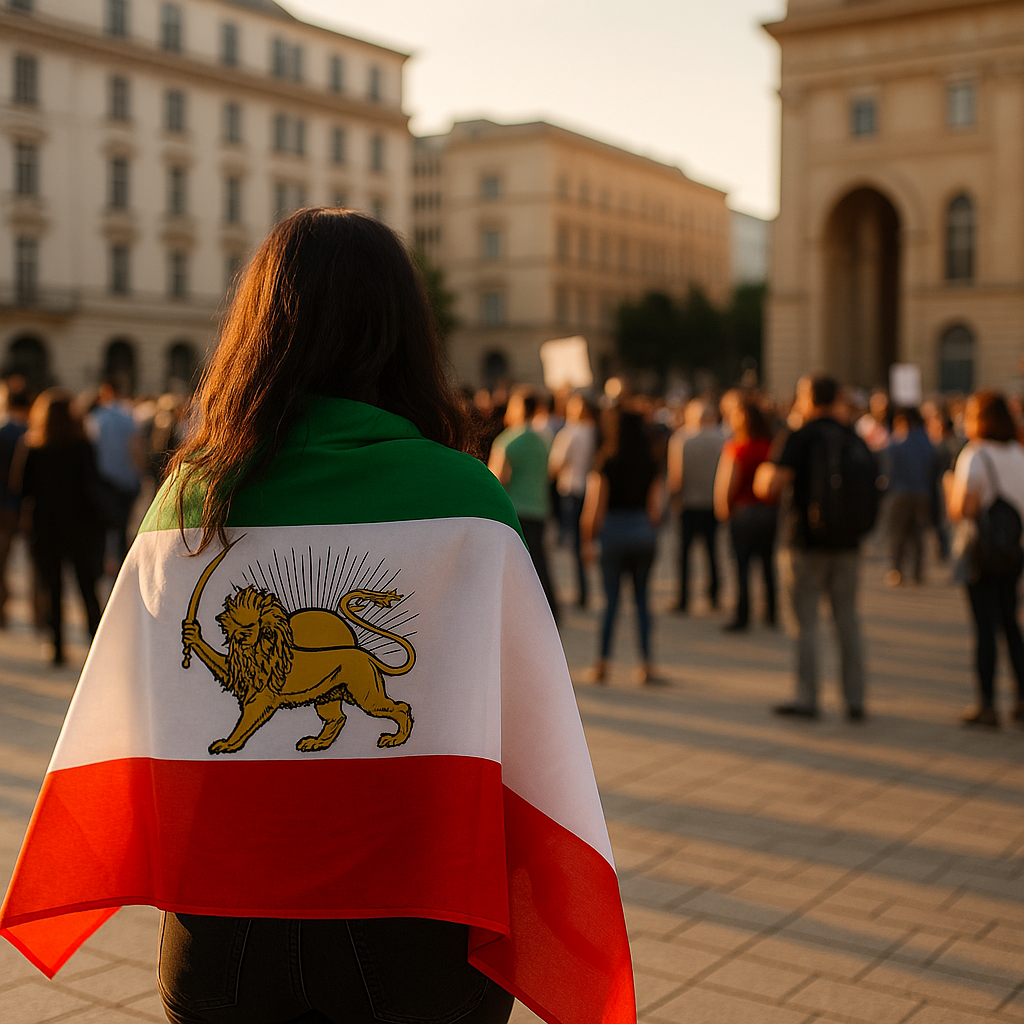 Iranian diaspora protests for freedom and democracy.