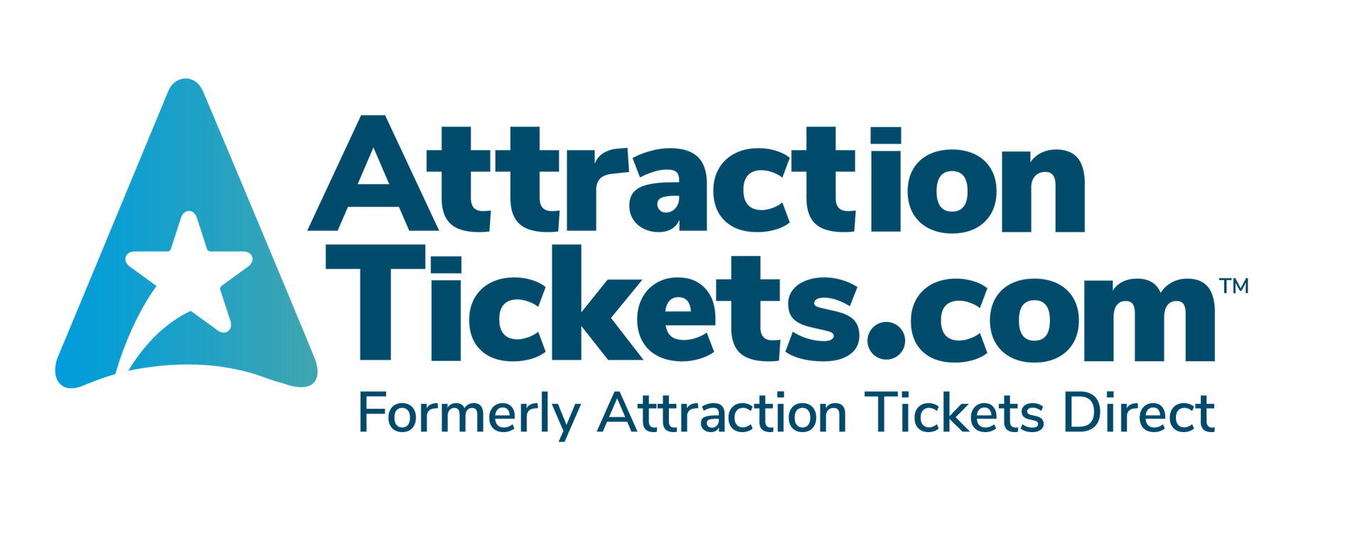 The logo for attraction tickets.com shows a blue triangle with a star on it.