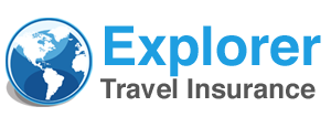 The logo for explorer travel insurance has a globe on it