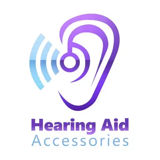 A logo for hearing aid accessories with a purple ear.