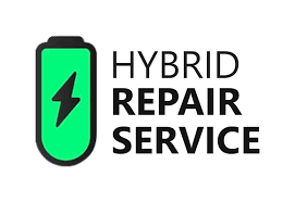 A logo for hybrid repair service with a green battery and a lightning bolt.