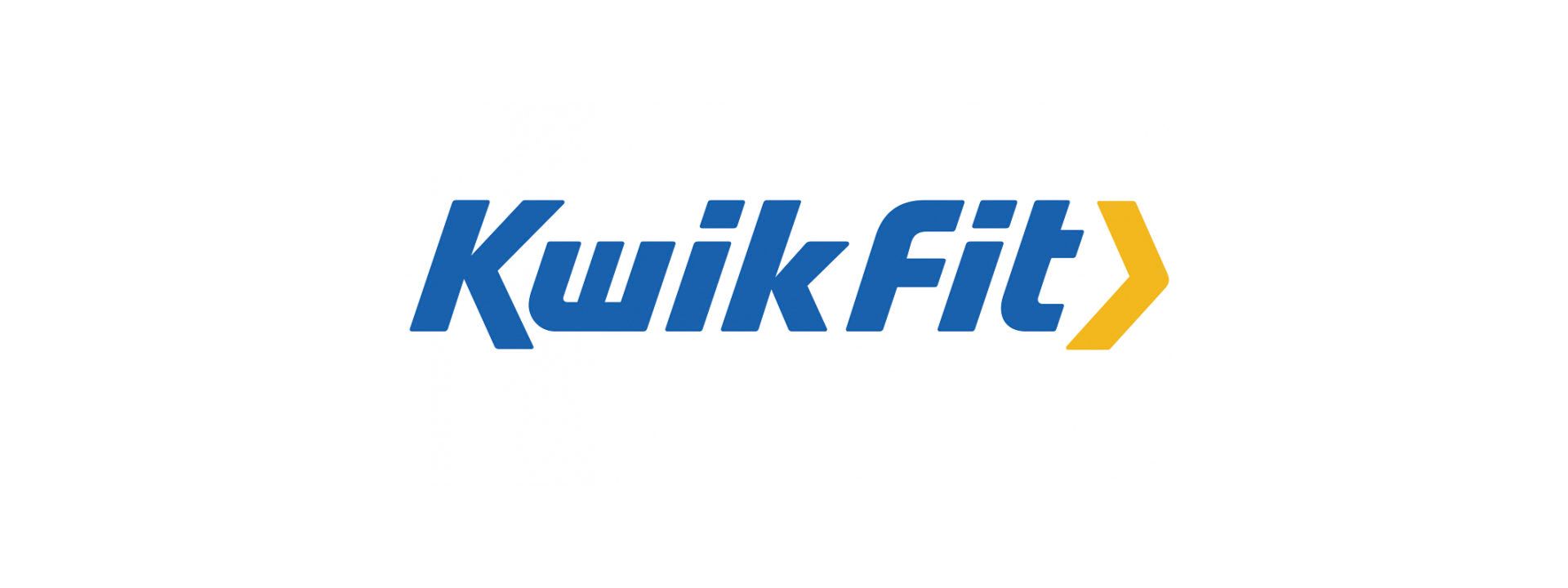 A blue and yellow kwikfit logo on a white background