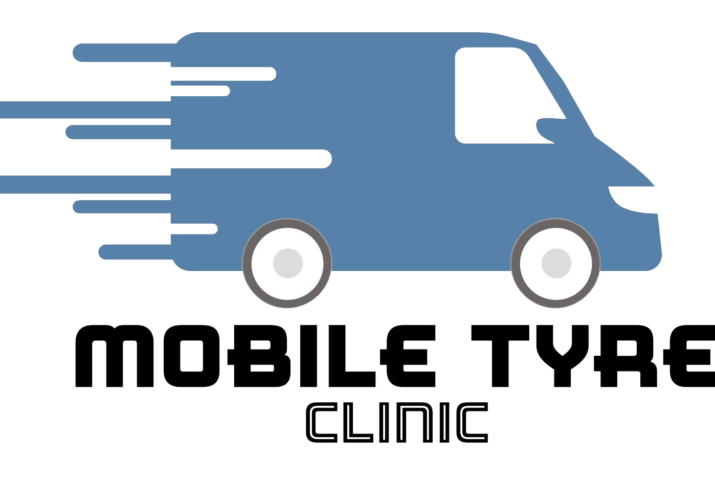 The logo for mobile tyre clinic shows a blue van driving fast.