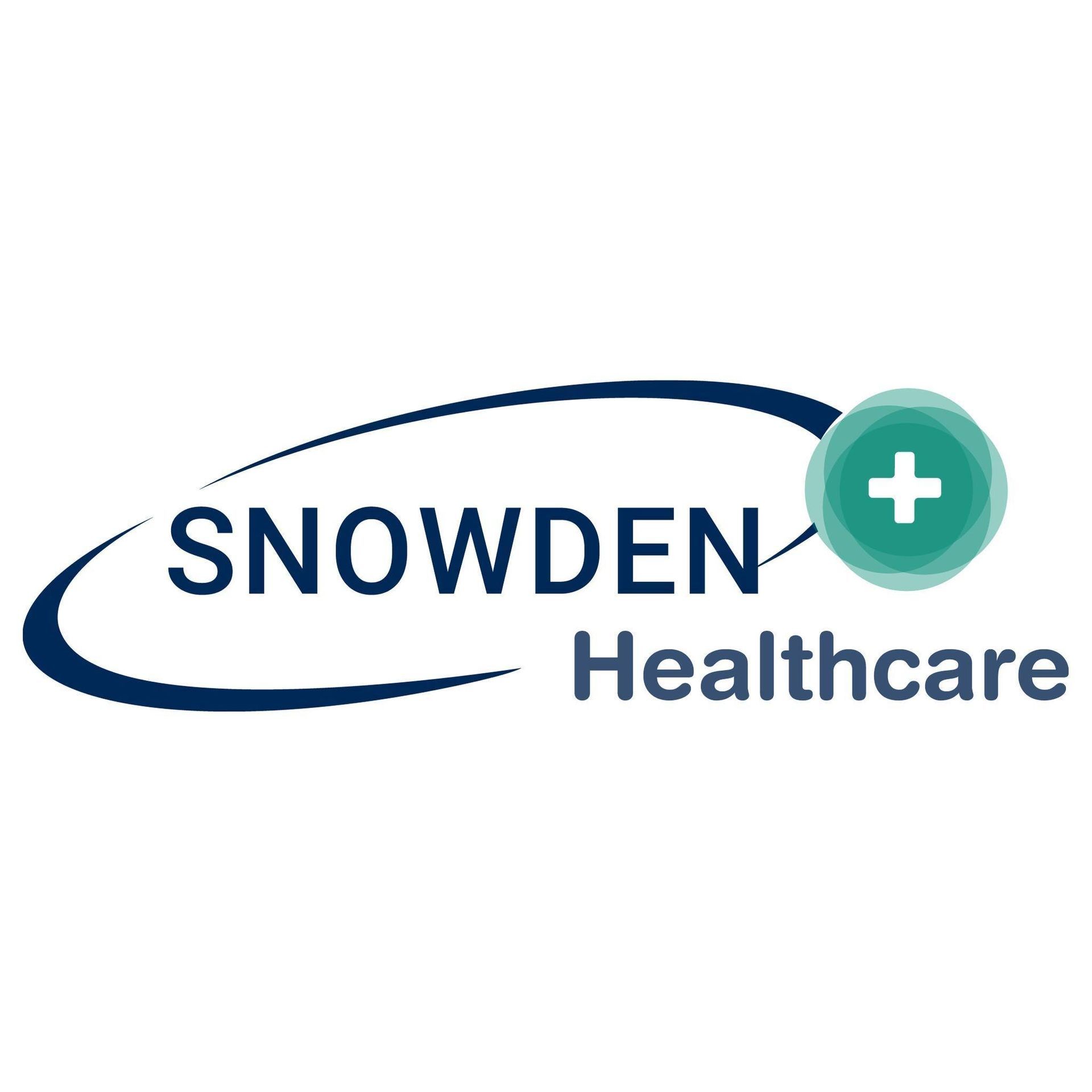The logo for snowden healthcare is a blue circle with a green plus sign.