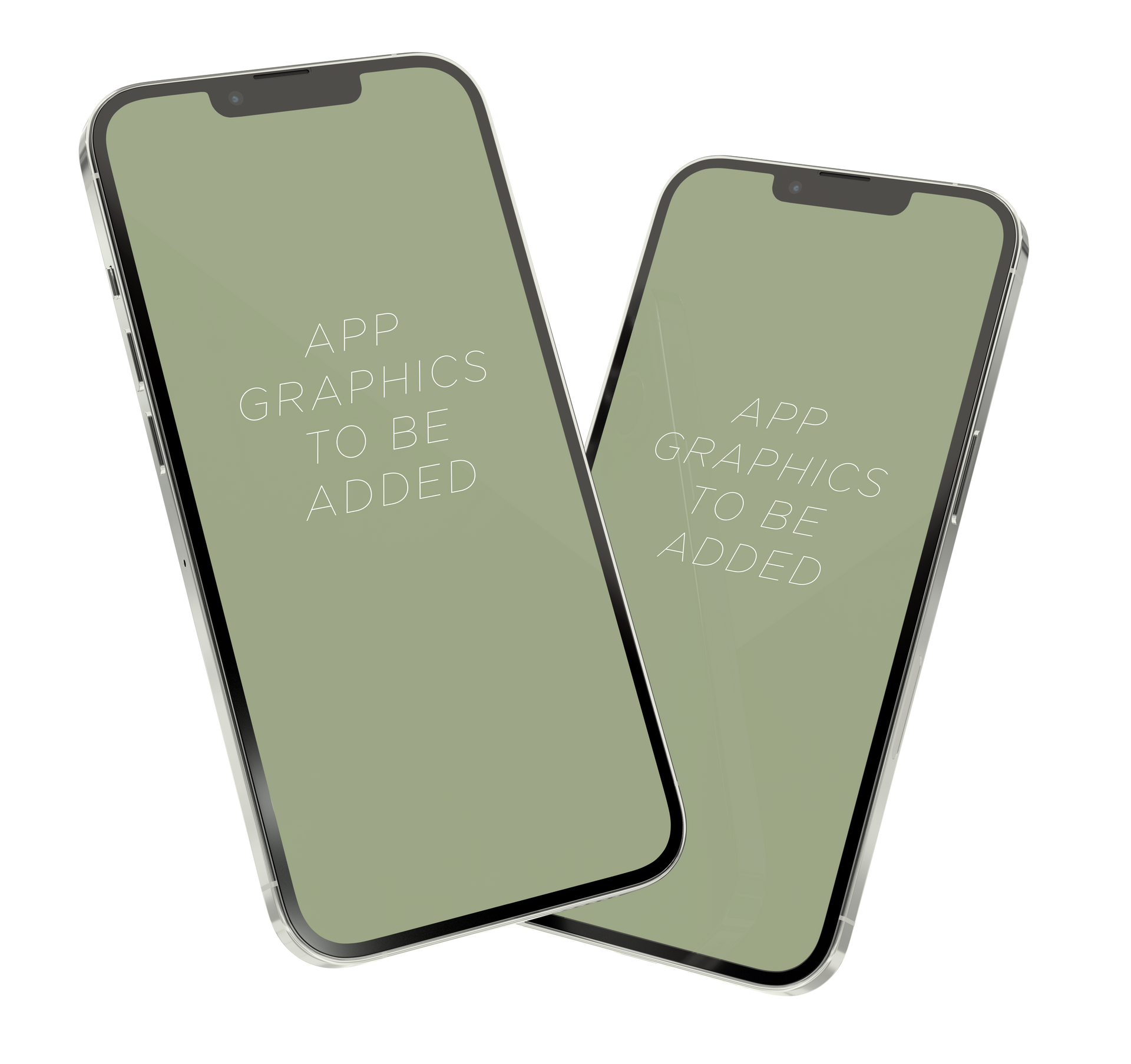 Two smartphones with green screens, text 