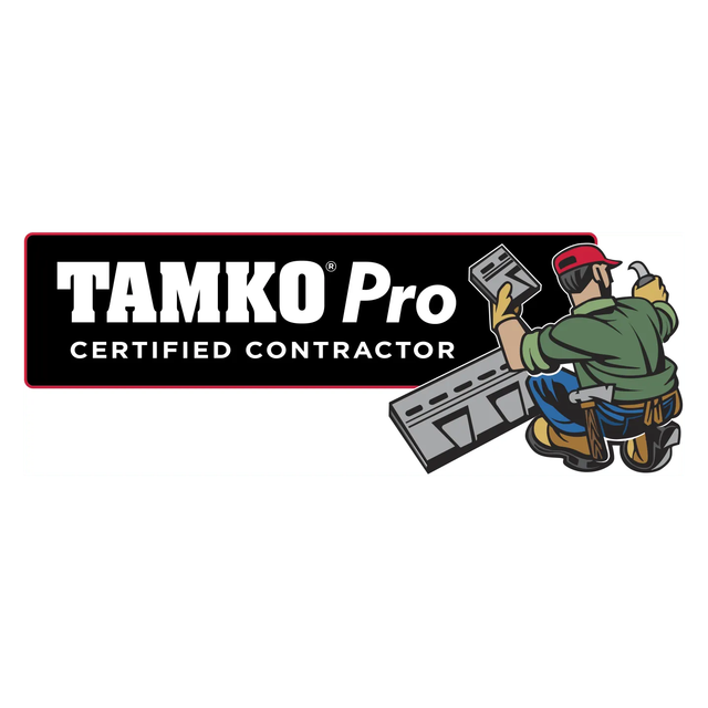 TAMKO Pro Certified Contractor logo with a roofer carrying shingles and tools
