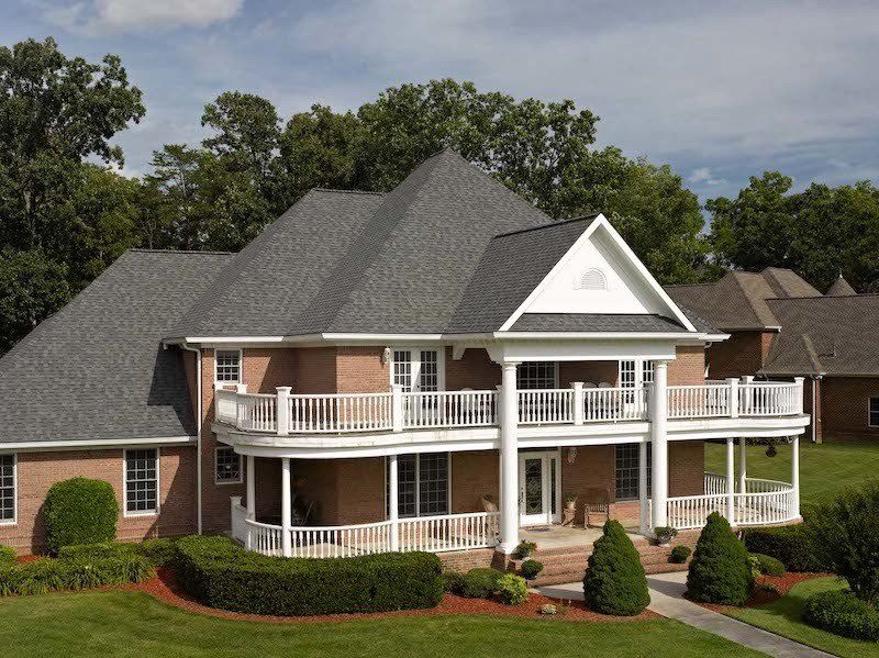 Architectural Asphalt Shingle Residential Roof  in Colonial Slate with new White Trim wrap and gutters in Virginia Beach