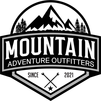 A black and white logo for mountain adventure outfitters.