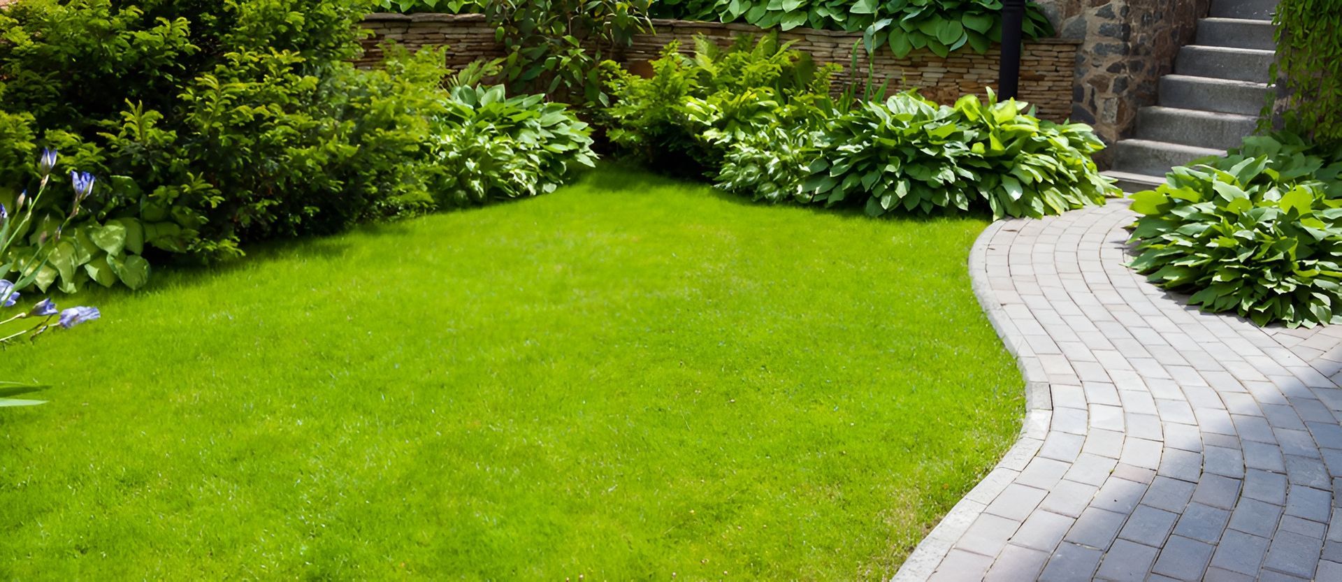 A Lush Green Lawn With a Curved Stone Path — Garden City Slashing in Highfields, QLD