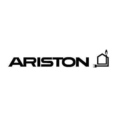 A black and white logo for ariston with a house and a candle.