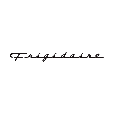 A black and white logo for frigidaire on a white background.
