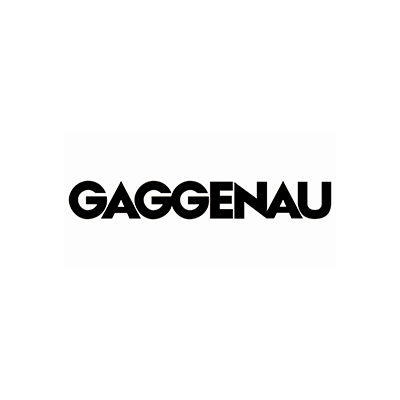 A black and white logo for gaggenau on a white background.