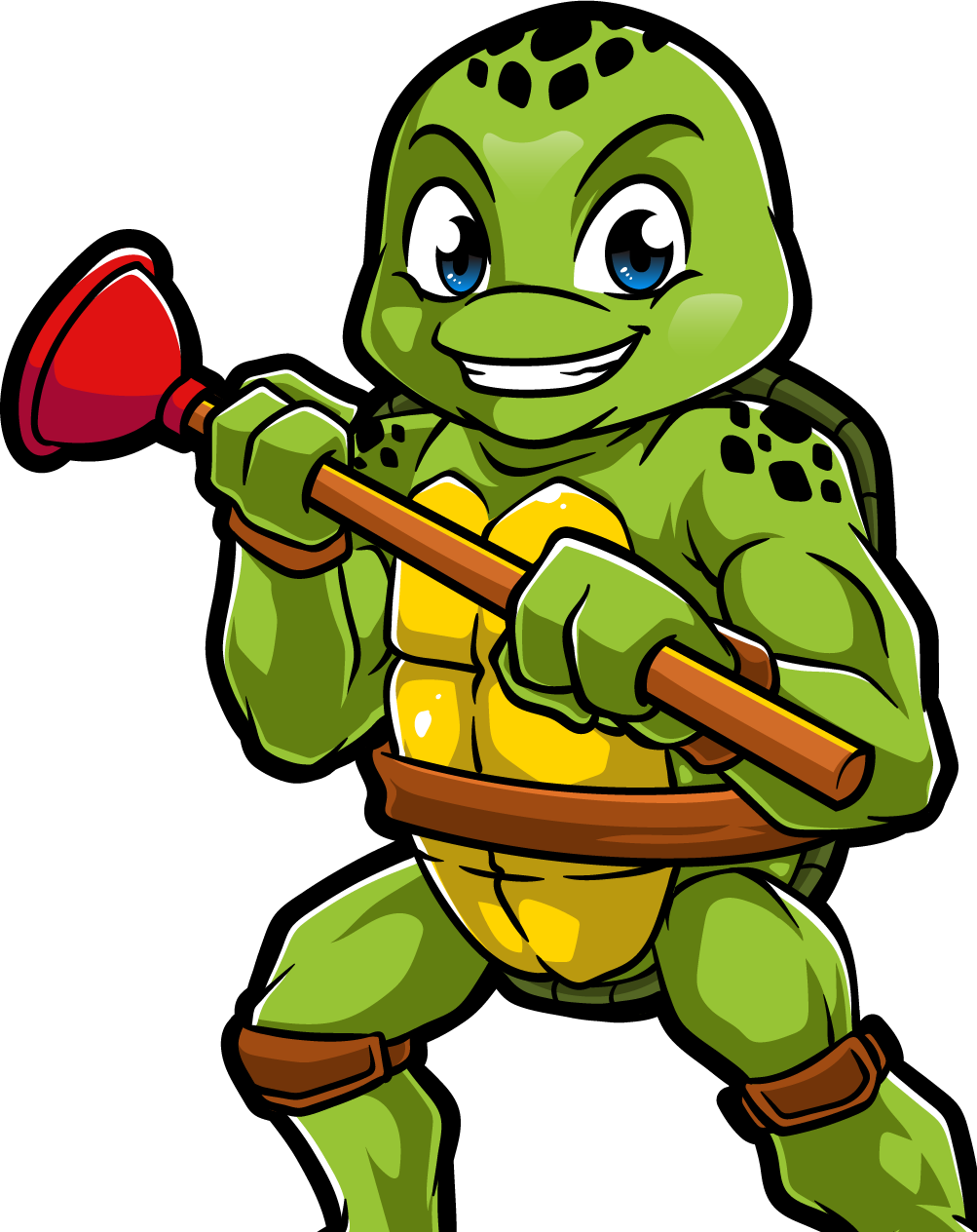 a cartoon turtle is holding a red plunger