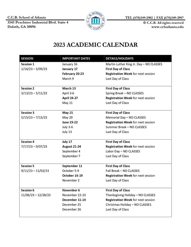 Academic Calendar