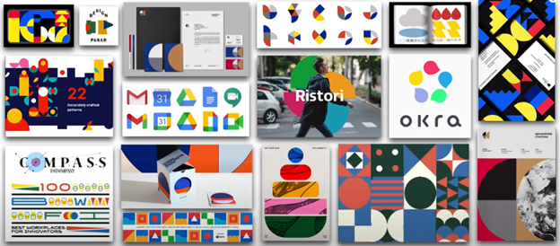 an array of images displaying the bright geometry design trend