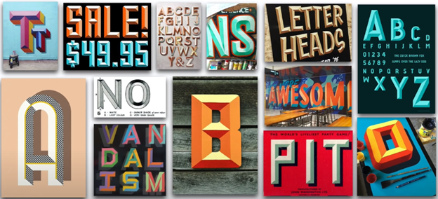 an array of images displaying the chiseled typeface design trend