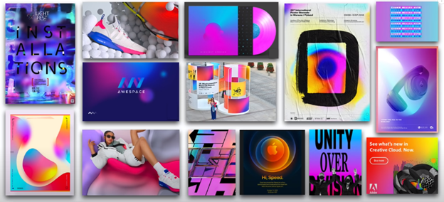 An assortment of colourful images displaying the electric fade trend
