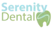 Serenity Dental logo with blue and green text and a green tooth icon
