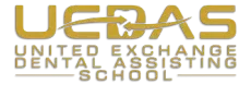 Logo for United Exchange Dental Assisting School in gold and white text