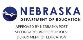Nebraska Department of Education approval logo in blue and white with certification text