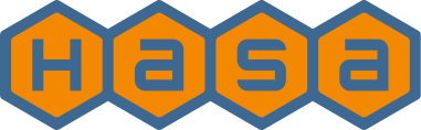 The word hasa is written in orange and blue letters on a white background.