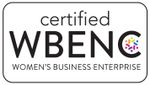 Certified WBENC Women's Business Enterprise logo: white box with black text,