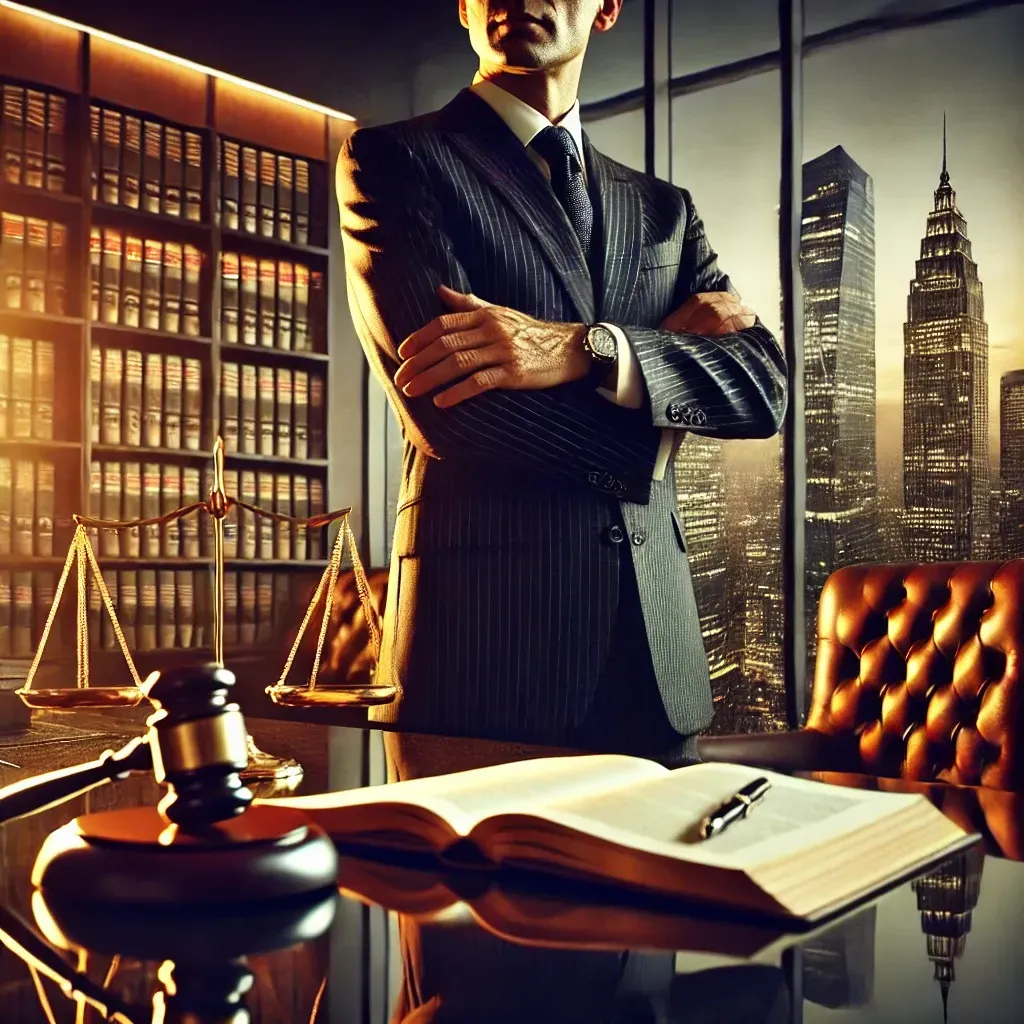 A man in a suit and tie is standing in front of a table with a book and a judge 's gavel