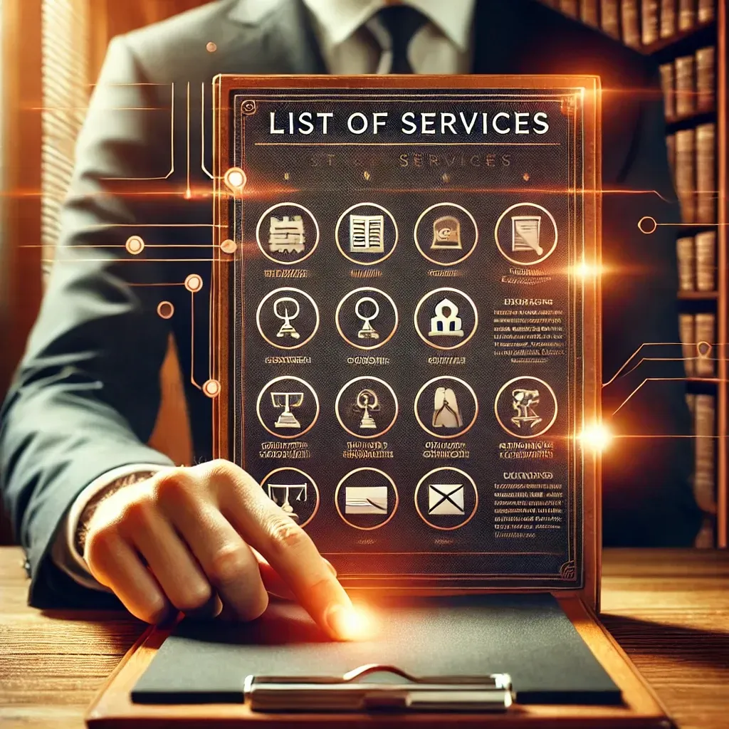 A man is holding a clipboard with a list of services on it