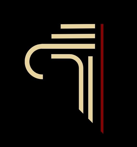A black background with a white and red logo on it.