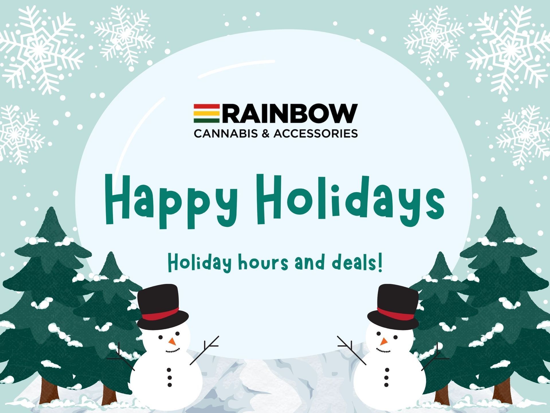 Rainbow Cannabis Thunder Bay holiday hours and Christmas schedule with accessories sale announcement