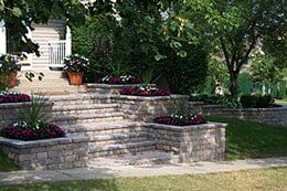 Brick Stair with Plants — Design Services in Schererville, IN Brick Stair with Plants — Design Services in Schererville, IN