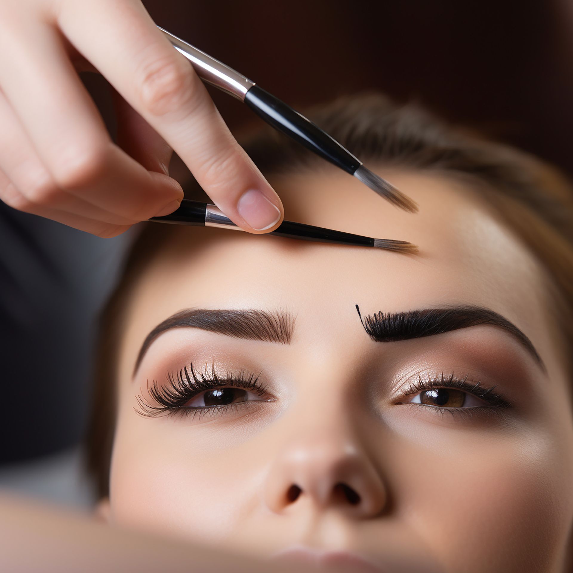 a woman is getting her eyebrows done by a makeup artist