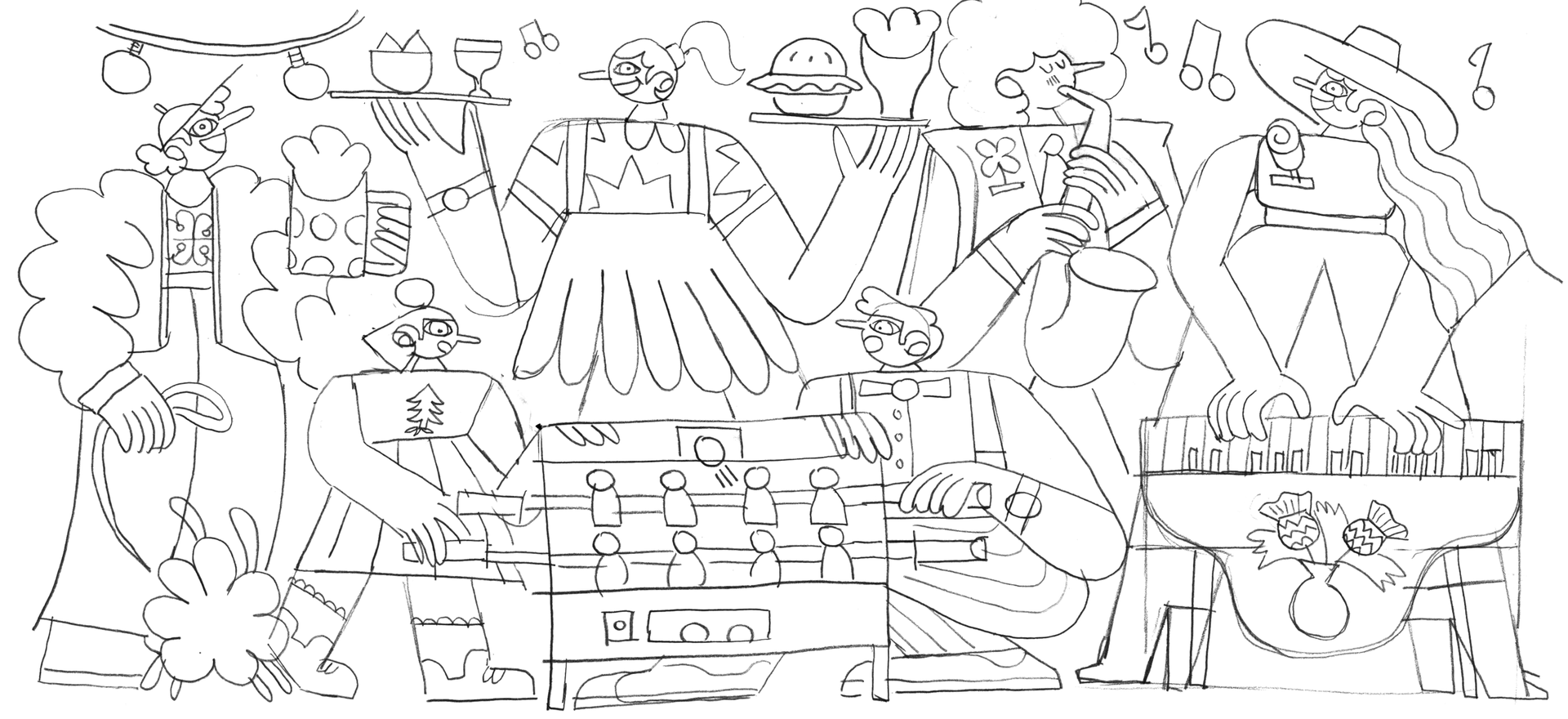Palais des congres. Illustrations for a mural hallway