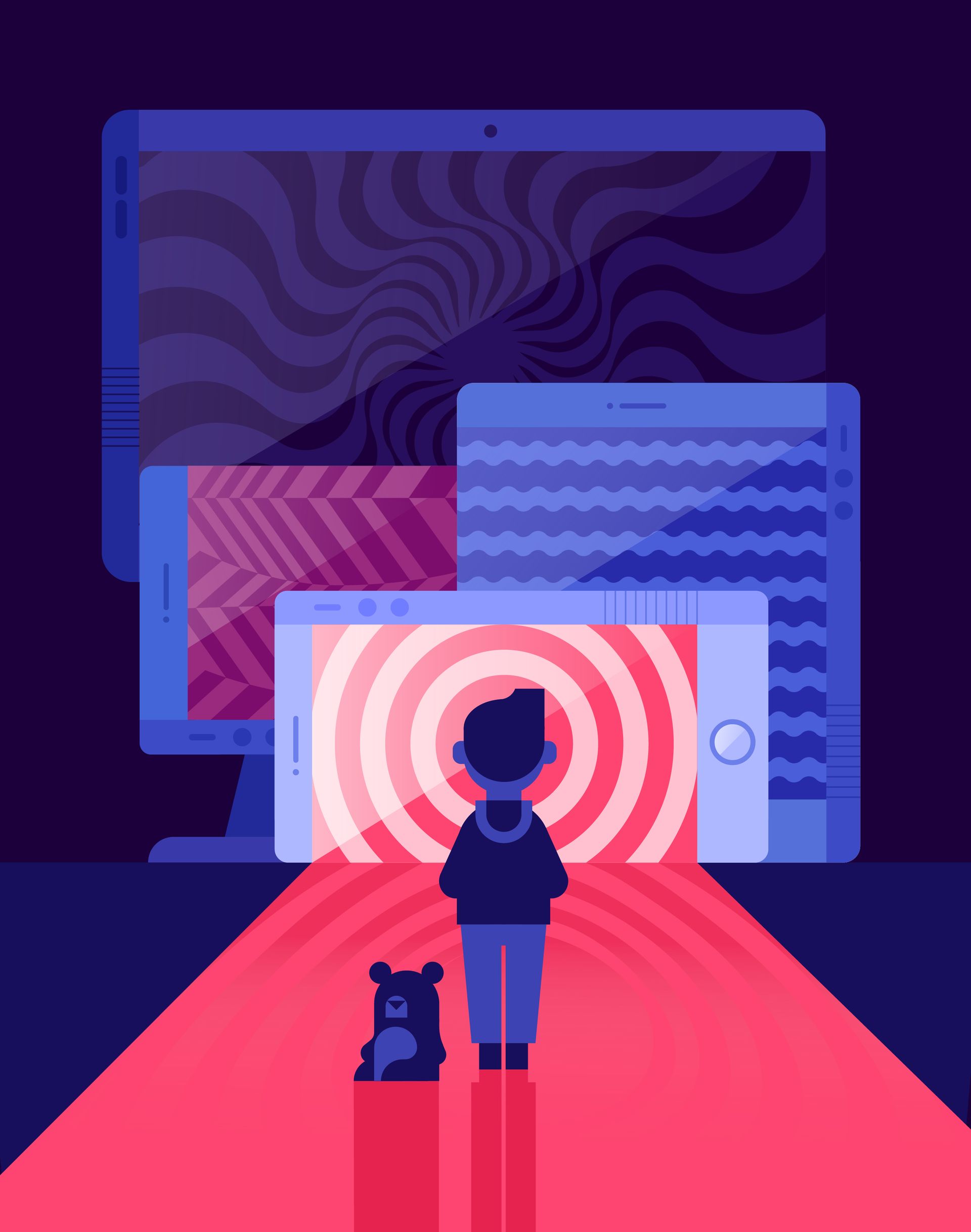 Quebec Science. Illustration for the magazine, article about screen and parenting