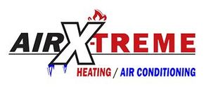 Logo for Air Xtreme, an HVAC company. Text in black, white, and red, with flames and icicles.
