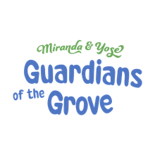 The logo for guardians of the grove is blue and green.
