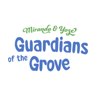 The logo for guardians of the grove is blue and green.