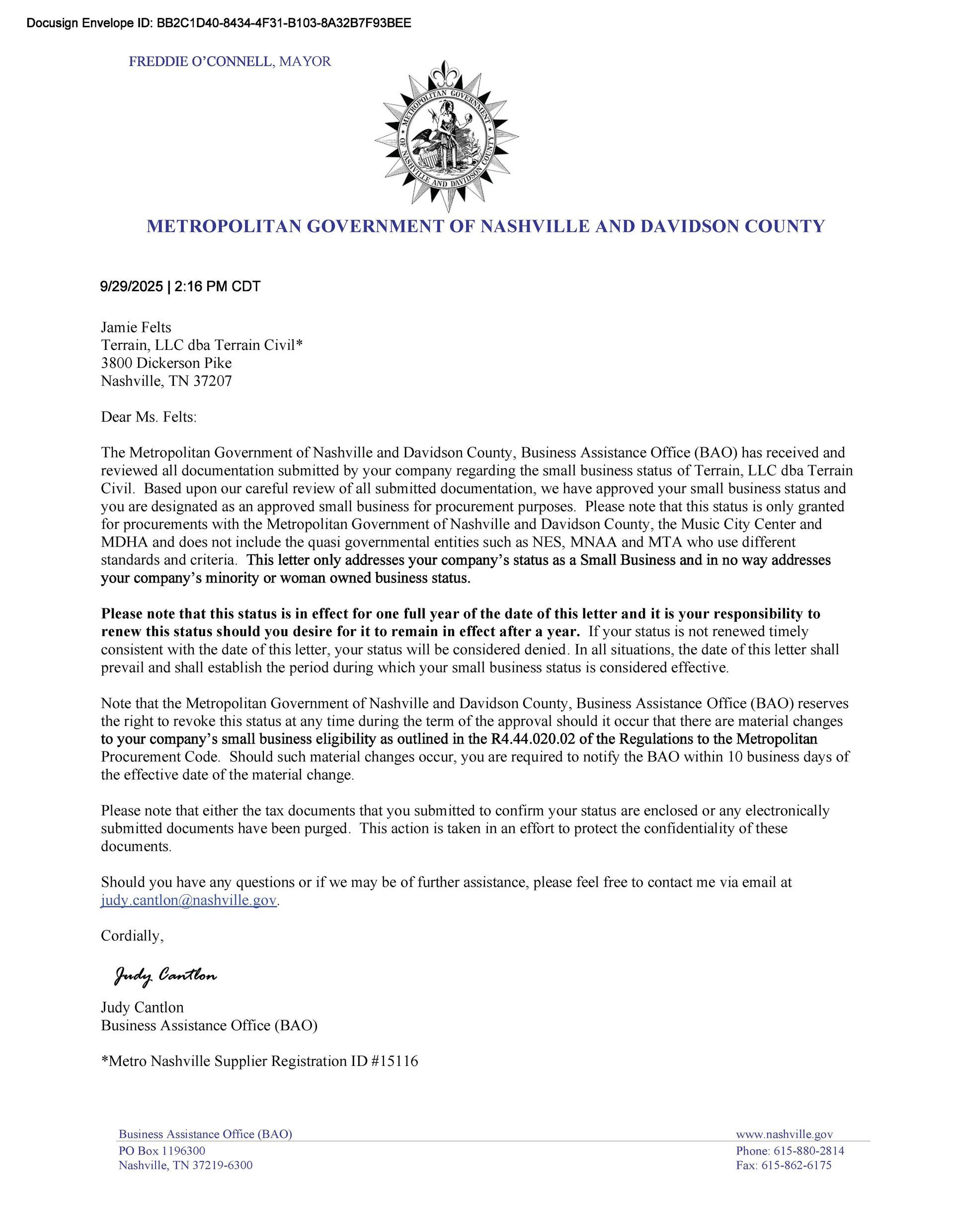 Metro Nashville certified Woman-Owned Business recognized for excellence and local impact