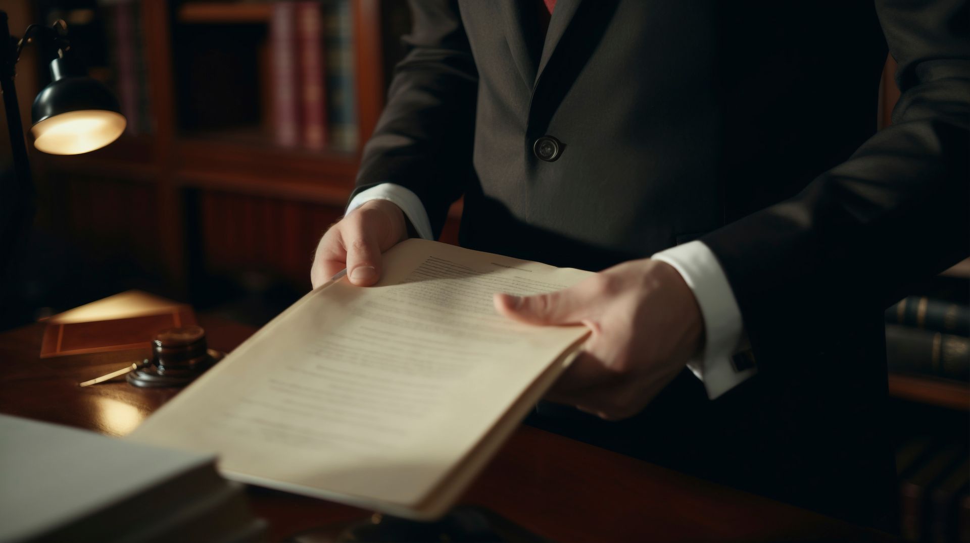 A man in a suit is holding a piece of paper in his hands.