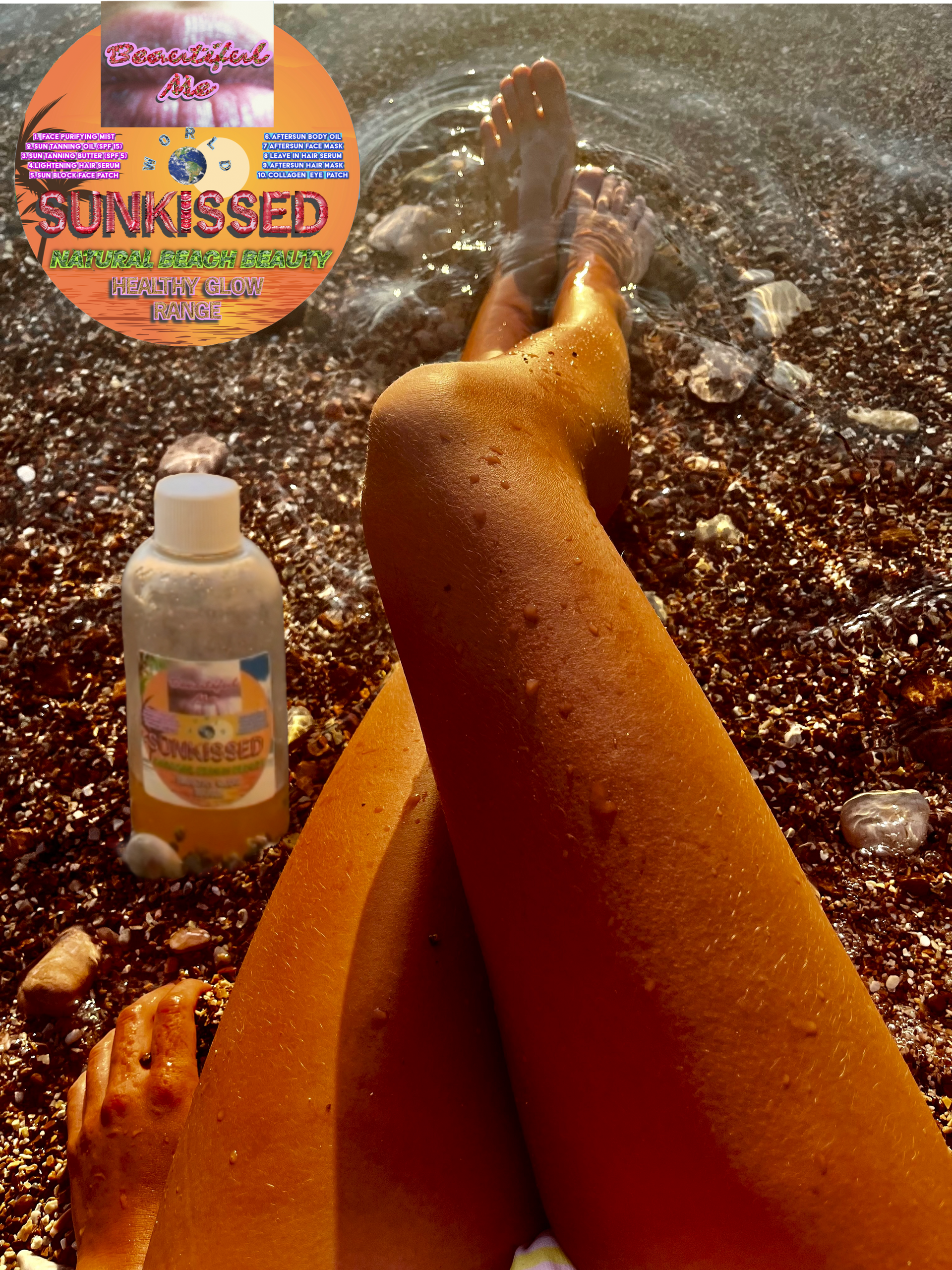 Lauren Malone, Beautiful Me Beautiful World Founder. Gets a SUNKISSED Healthy Natural Beach Beauty Glow using Beautiful Me Beautiful World's Natural Beach Beauty Regime with SPF 5 Tanning Body Butter & SPF 15 Tanning Oil