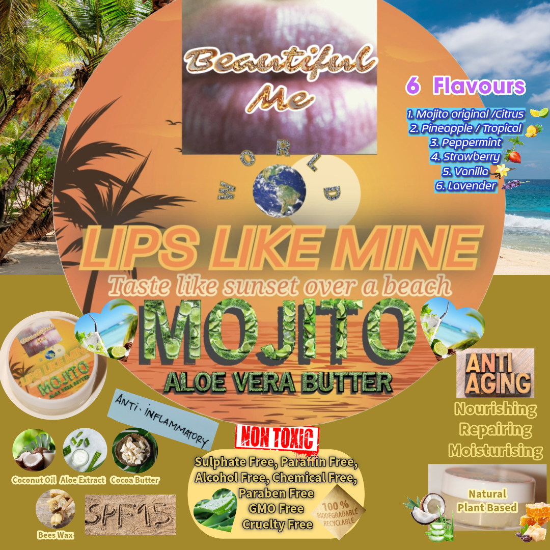 Beautiful Me Beautiful World: LIPS LIKE MINE (Natural Light Pink Tinted Lip Butters) 6 MOJITO cocktail Flavours.