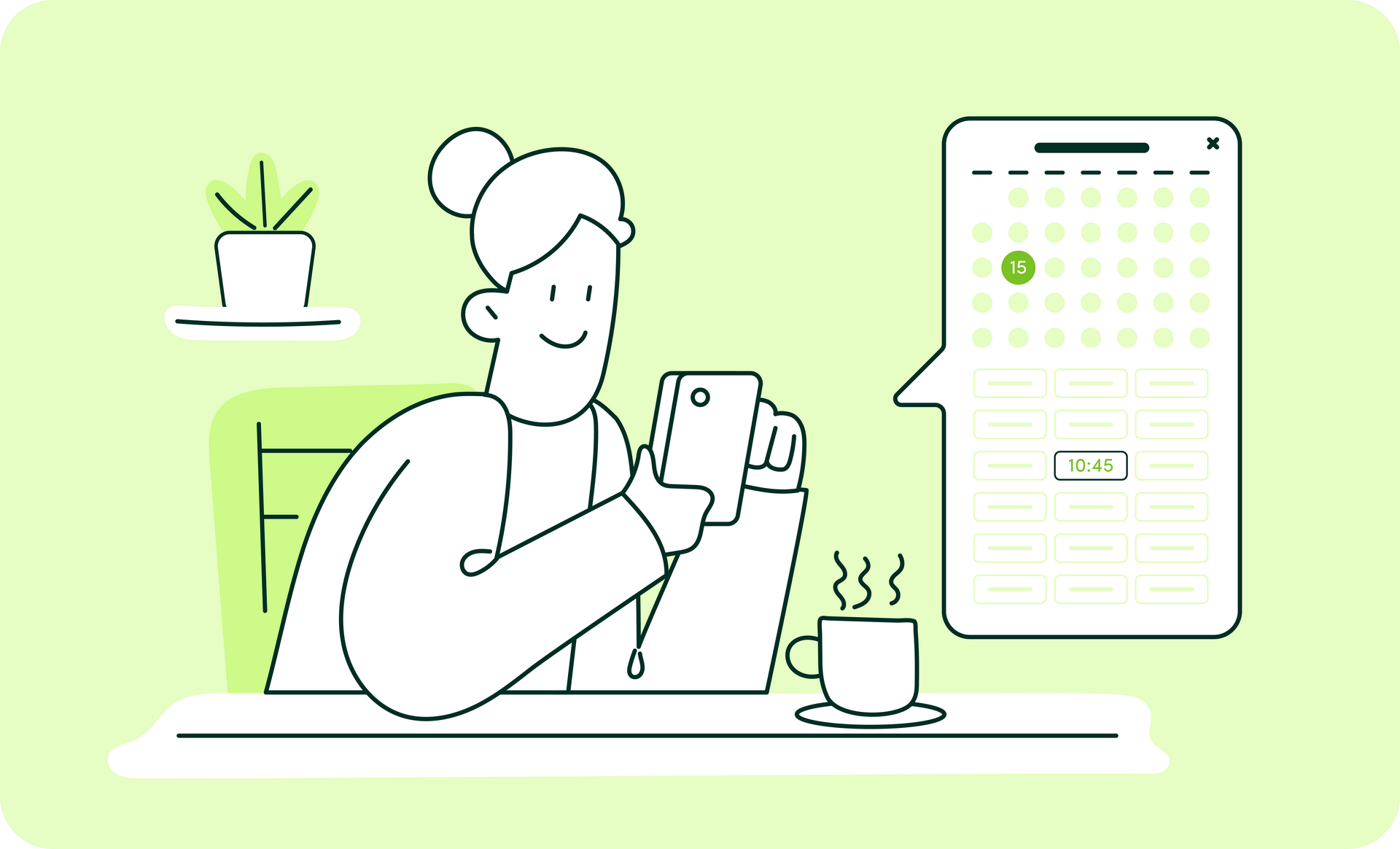 A woman is sitting at a table looking at her phone.