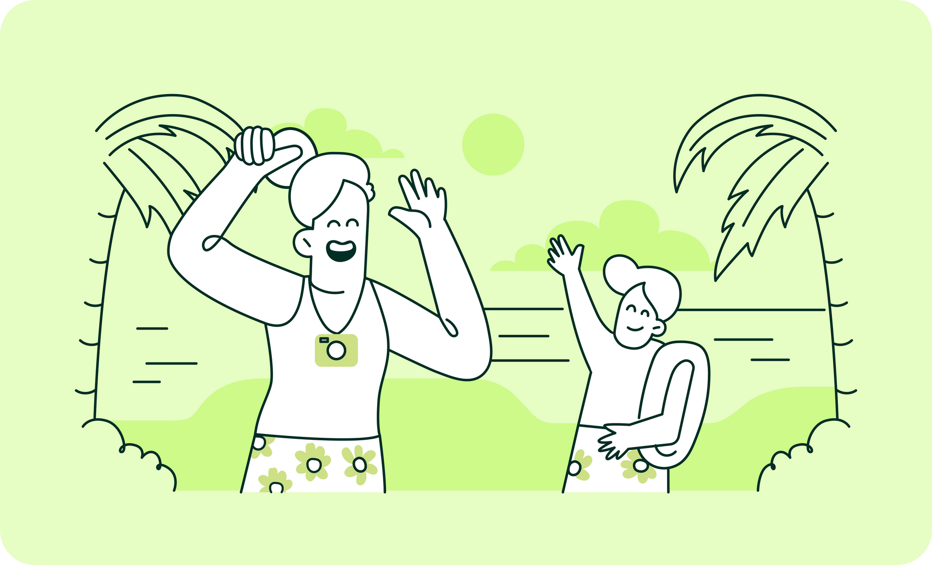 A man and a boy are standing next to each other on a beach.