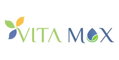 Logo pour Vita Mox, représentant une fleur stylisée et une goutte d'eau.