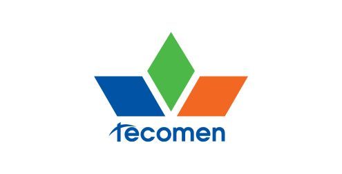 Logo de Tecomen avec un motif géométrique stylisé bleu, vert et orange surmontant le nom de l'entreprise.